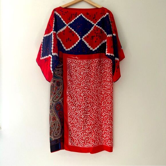 Christine Chaney Scarf Dress Red Patchwork Silk Size Medium Boho Art to Wear - Picture 2 of 8